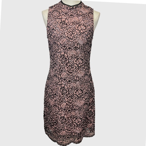 Black Swan Pink Black Floral Lace Dress Size Small Sleeveless Mock Neck Short - Picture 1 of 11